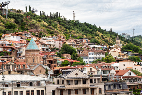 skyline of old Tbilisi city on overcast summer day