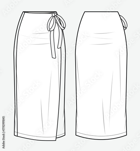 Pencil skirt front and back view vector design mockup template.