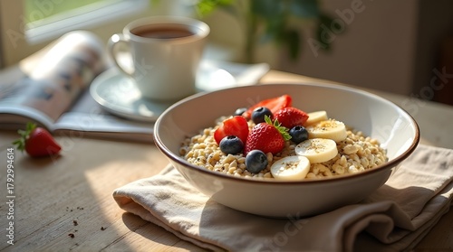 Plant-Based Breakfast Bowl with Strawberries and Blueberries