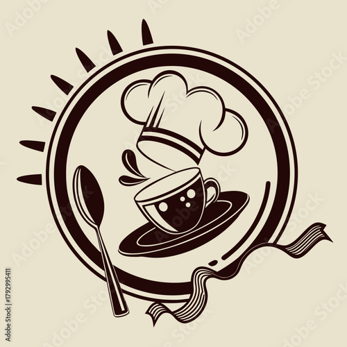 Professional Cooking Channel Logo – Circular Composition, Spoon and Fork, Chocolate Brown