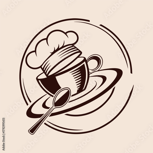 Chef Hat Logo for Cooking Channel – Circular Design with Spoon, Fork, Plate, Black and Brown