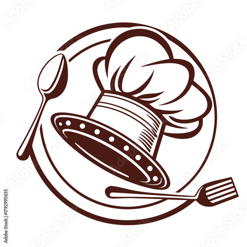 Elegant Embossed Logo – Chef Hat on Plate, Metallic Texture, No Text, Professional Style
