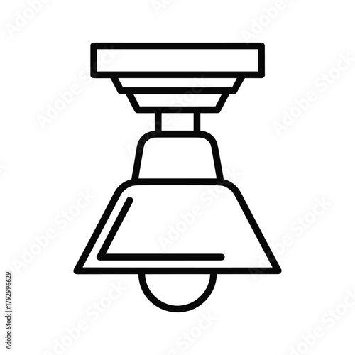 Outline icon of a ceiling light fixture with a conical shade and a bulb
