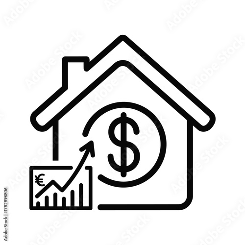 Real estate investment icon, property value growth, and financial success concept