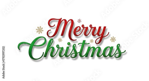 Festive 'Merry Christmas' in a glittery red and green script font with snowflakes.