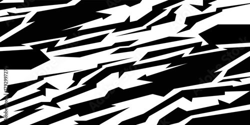 Abstract sharp seamless pattern with zigzags, arrows and triangles. Wavy geometric lightning background for covers or textile print. Sharp, chaotically scattered zigzag arrows.