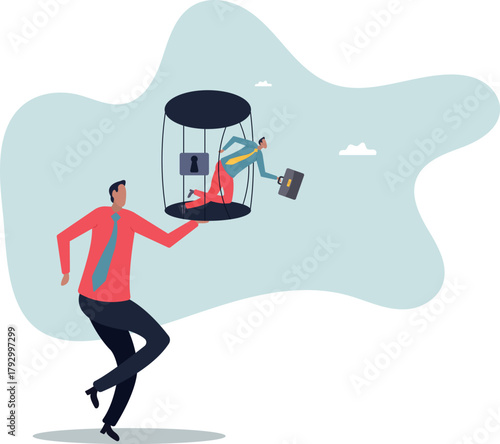 Courage to escape for freedom, get out of comfort zone to find new job, open mind or fly away for better life, hope and liberty.about a man and his life.