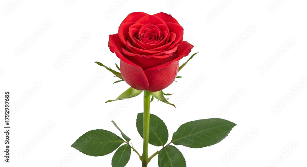 Fototapeta premium Isolated single red rose flower nature love valentine's day on transparent background
