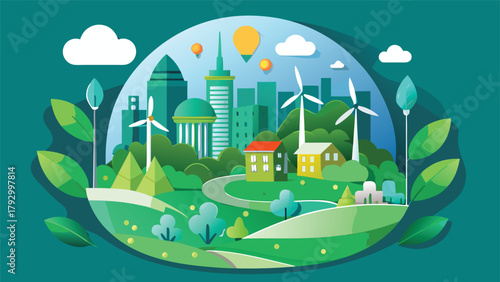 Illustration of a save the planet theme featuring Earth, plants, and symbols representing environmental conservation..eps