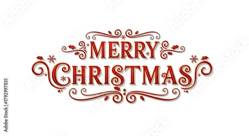 Elegant cursive 'Merry Christmas' holiday greeting decorated with snowflakes and swirls.