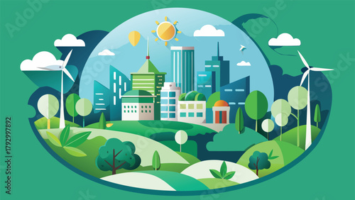 Vector illustration depicting a save the planet concept with Earth surrounded by greenery and eco-friendly symbols..eps