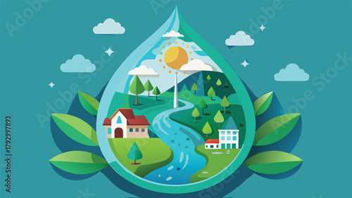 Illustration representing the idea of saving the world, highlighting environmental protection, innovation, and teamwork..eps