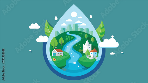 Vector illustration depicting a concept of saving the world with elements like nature, technology, and community collaboration..eps