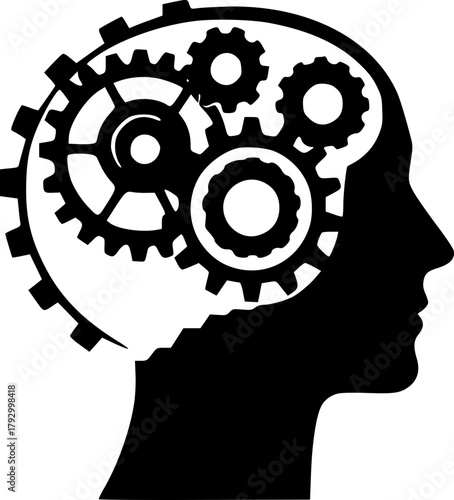 Conceptual head with gears silhouette vector for smart and creative design