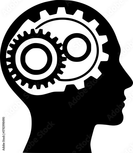 Head with gears silhouette design for thinking mind and creativity concept