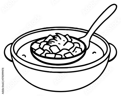 Illustration of a bowl of stew with a spoon