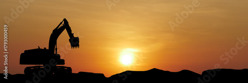 Silhouette of an Excavator at Sunset: An excavator stands silhouetted against a fiery sunset, a powerful image that evokes themes of industry, labor, and the relentless march of progress. 