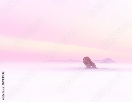 Lone Traveler in Pink Misty Mountains