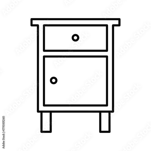 Line art icon of a nightstand with one drawer and one cabinet, isolated on a