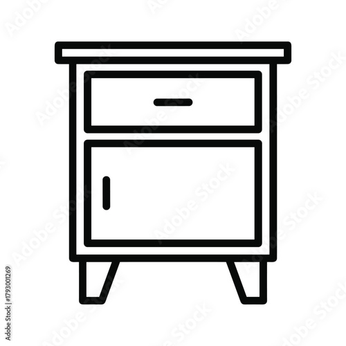 Line art icon of a nightstand with one drawer and one cabinet, isolated on a