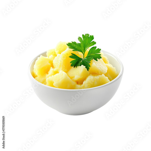 Bowl of boiled potatoes with parsley garnish