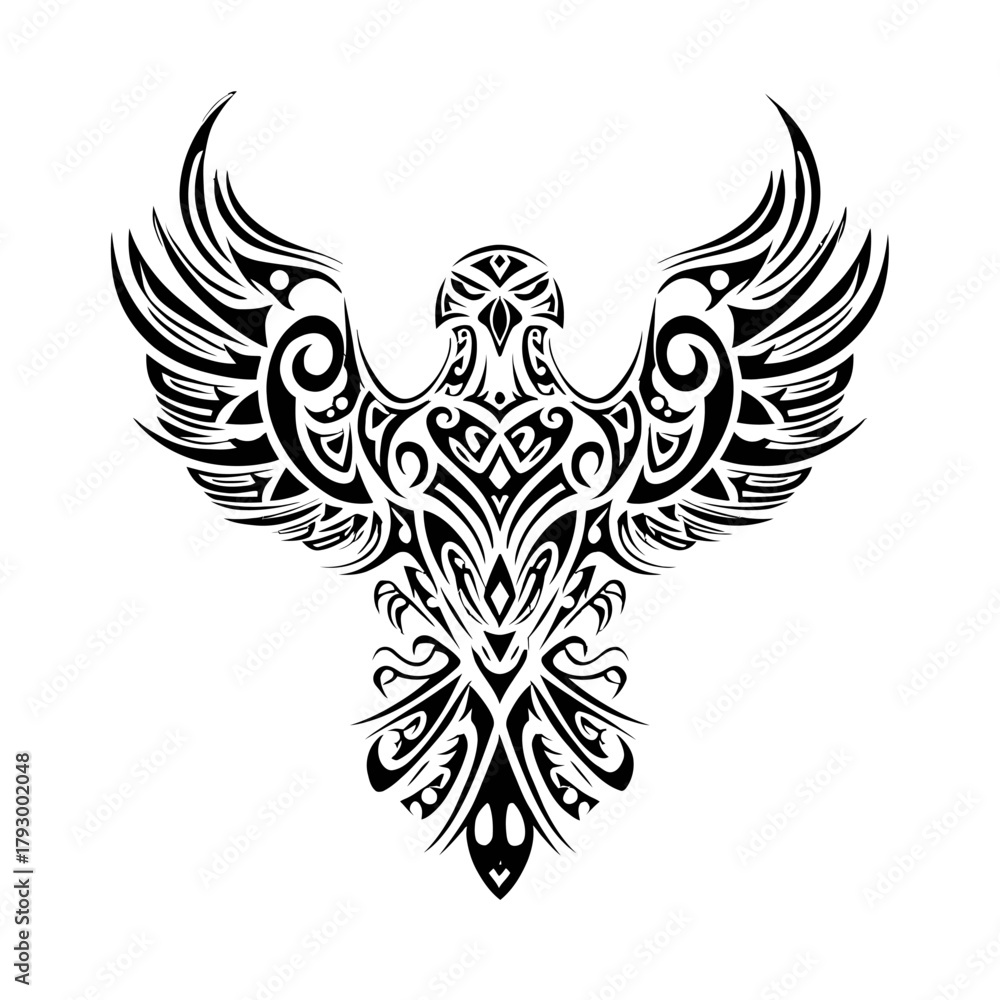 Obraz premium Intricate tribal eagle illustration against a plain white background