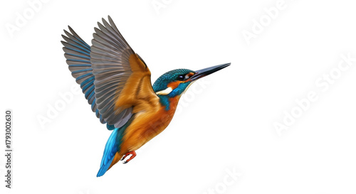 Isolated Kingfisher in flight, flying bird, colorful plumage, wildlife animal, nature beauty