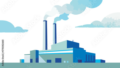 Bold industrial plant vector artwork offers a striking visual for energy, environment, or manufacturing concepts with clean, modern design elements