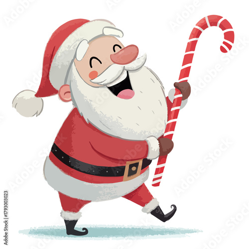 🎅 Happy and Jolly Santa Claus Character Holding a Large Candy Cane 🍭