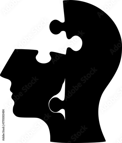 Psychology head silhouette with puzzle parts for mental disorder awareness