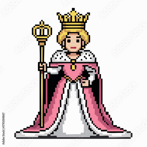 Pixel Art Fantasy Queen Mage Character with Magic