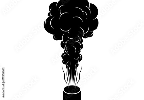 Black smoke rising from industrial chimney in silhouette style  