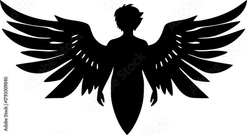 Abstract human with angel wings silhouette for motivation and success concept