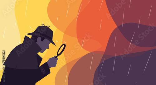 Detective in the Rain An Illustration of Mystery, Investigation, and Rainy Day Intrigue