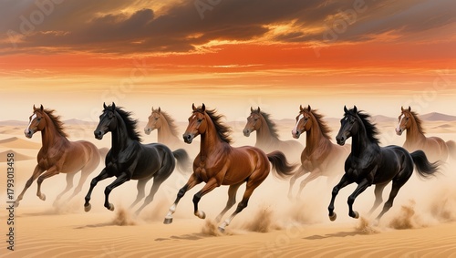 noble horses galloping through misty mountains, Gongbi high court Chinese fine art painting