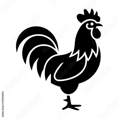 Rooster silhouette: A bold silhouette of a rooster. Its proud stance and intricate details show its majestic form, offering a unique blend of elegance and simplicity. 