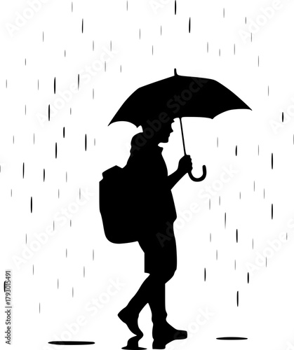 Standing person with umbrella silhouette symbolizing solitude and calm