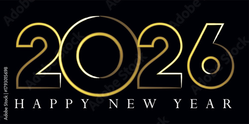 Elegant Golden 2026 Happy New Year Greetings on Black Background