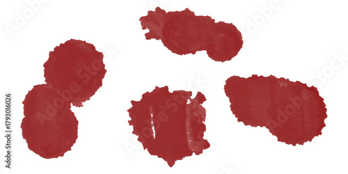 Abstract red paint splatters, blood drops, grunge texture on white background