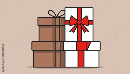 Stack of Wrapped Gift Boxes for Celebration Birthday or Holiday Surprises Illustration