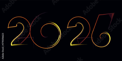 Elegant Glowing 2026 Year Illustration on Black Background