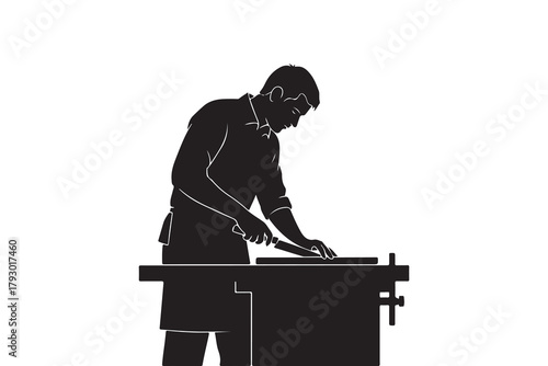 Silhouette of a man grilling food with steam