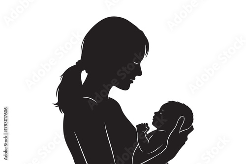 Silhouette of mother holding a newborn baby vector