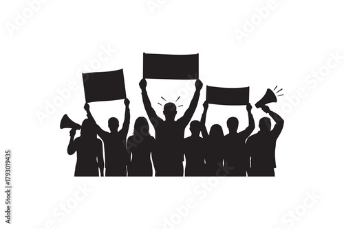 Crowd Protesting with Megaphones and Signs