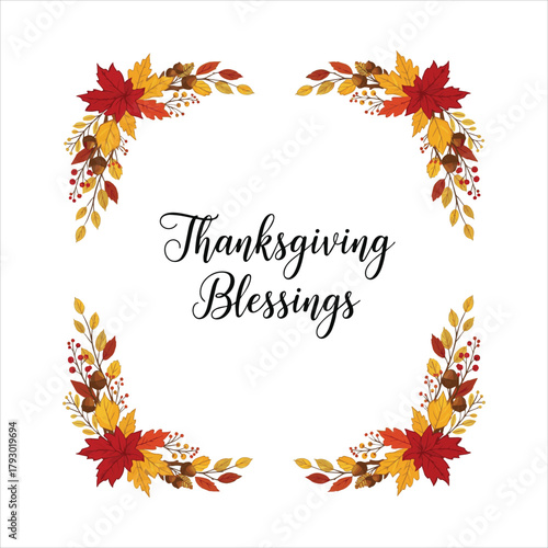 Thanksgiving blessings decorative floral border with autumn leaves Art & Illustration
