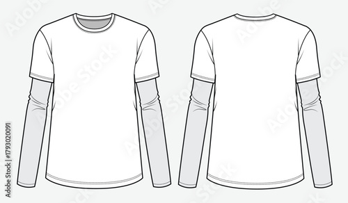 Women long sleeve t-shirt front and back view mockup template vector design technical illustration.