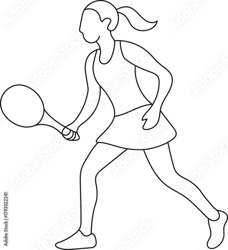 Women tennis players line art vector.