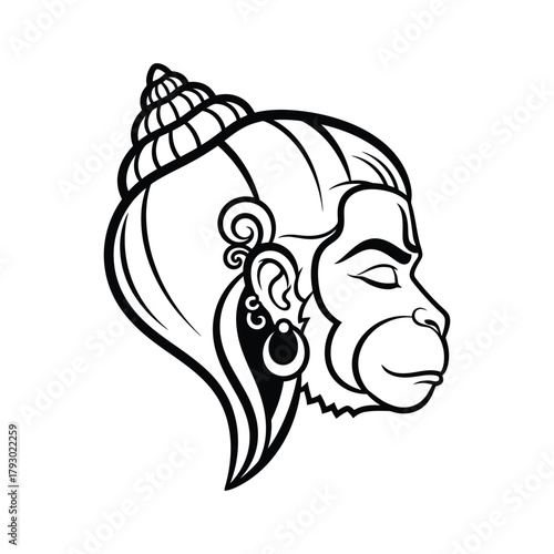 lord hanuman vector illustration Hindu monkey god head profile outline