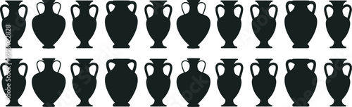 Stylized silhouettes of various ancient Greek and Roman amphora pottery vessels artwork