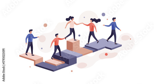 Illustrative representation of diverse teams fostering growth and achieving shared goals through collaborative effort and mutual support on a